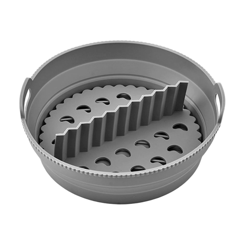 HASTHIP Silicone Air Fryer Liner 8 inch for Even Cooking with Multi Hole Divider | Food Grade Collapsible Bowl Shape