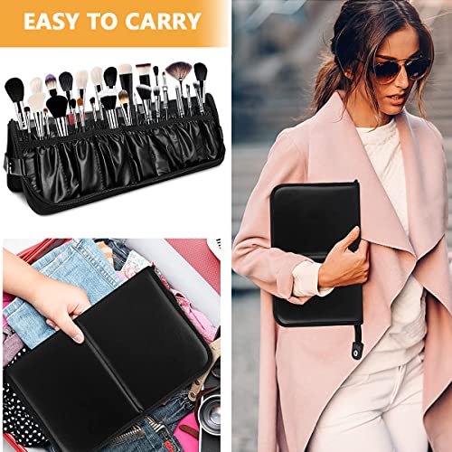 HASTHIP® Makeup Brush Holder Bag Portable Travel Makeup Brush Organizer,Foldable Zipper Case,Cosmetic Storage Pouch with 29 Elastic Pockets for Face Eye Foundation Powder Blush Brushes