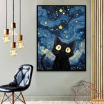 HASTHIP® DIY Diamond Painting Kit for Adults, Cartoon Cat Starry Night Paint by Numbers with Tools & Accessories, 30x40cm No Frame Pre Outlined Canvas Diamond Art Kit