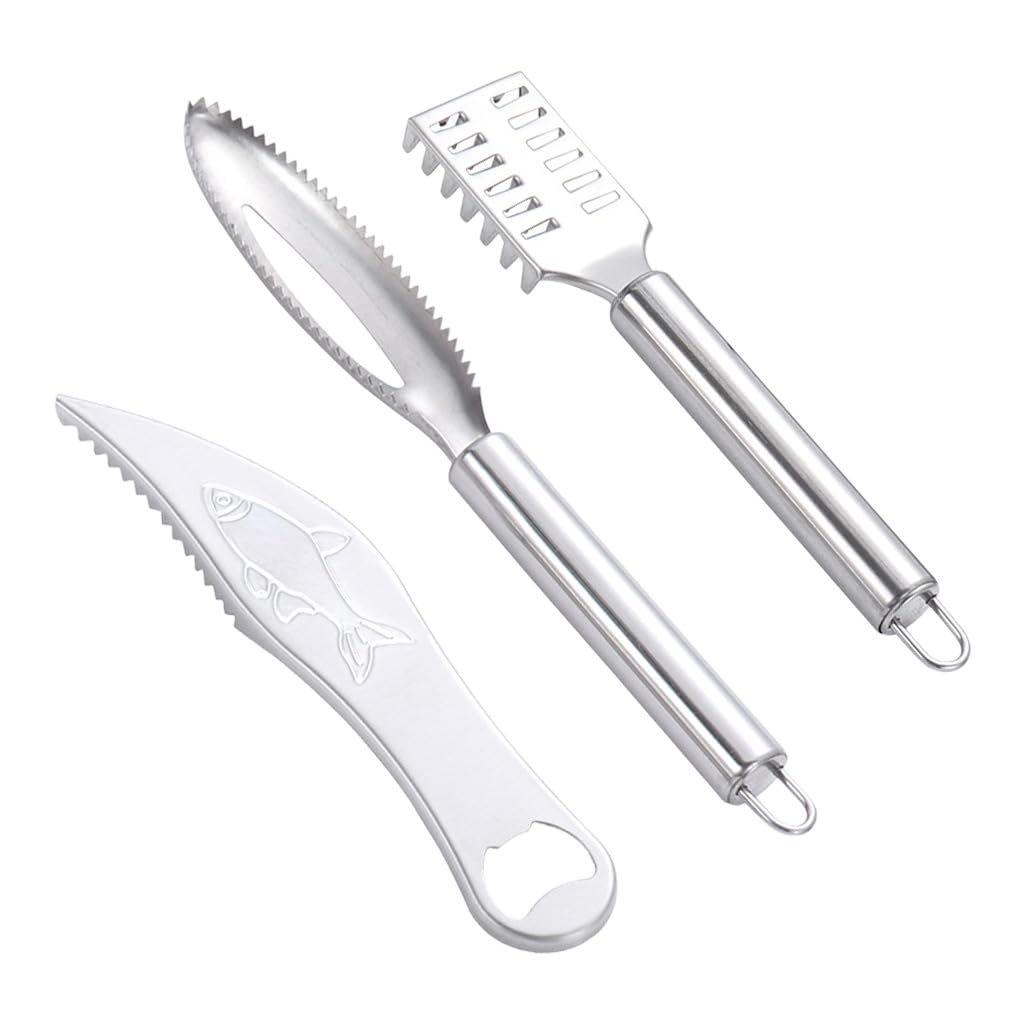 HASTHIP Fish Scaler Set for Easy Fish Cleaning featuring 3 PCS Ergonomic Handle Tools | 304 Stainless Steel