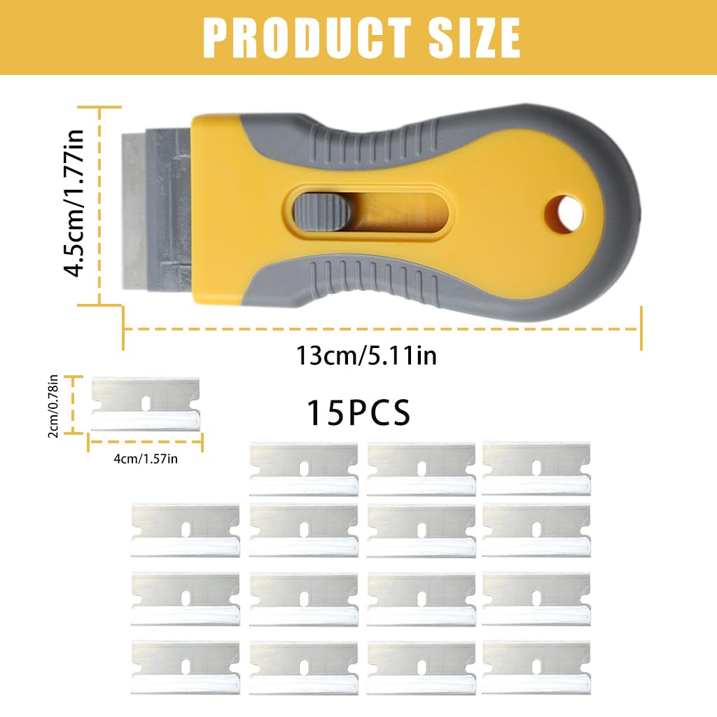 HASTHIP Retractable Metal Scraper for Stain and Glue Removal with 15 Blades | Ergonomic Safe Design