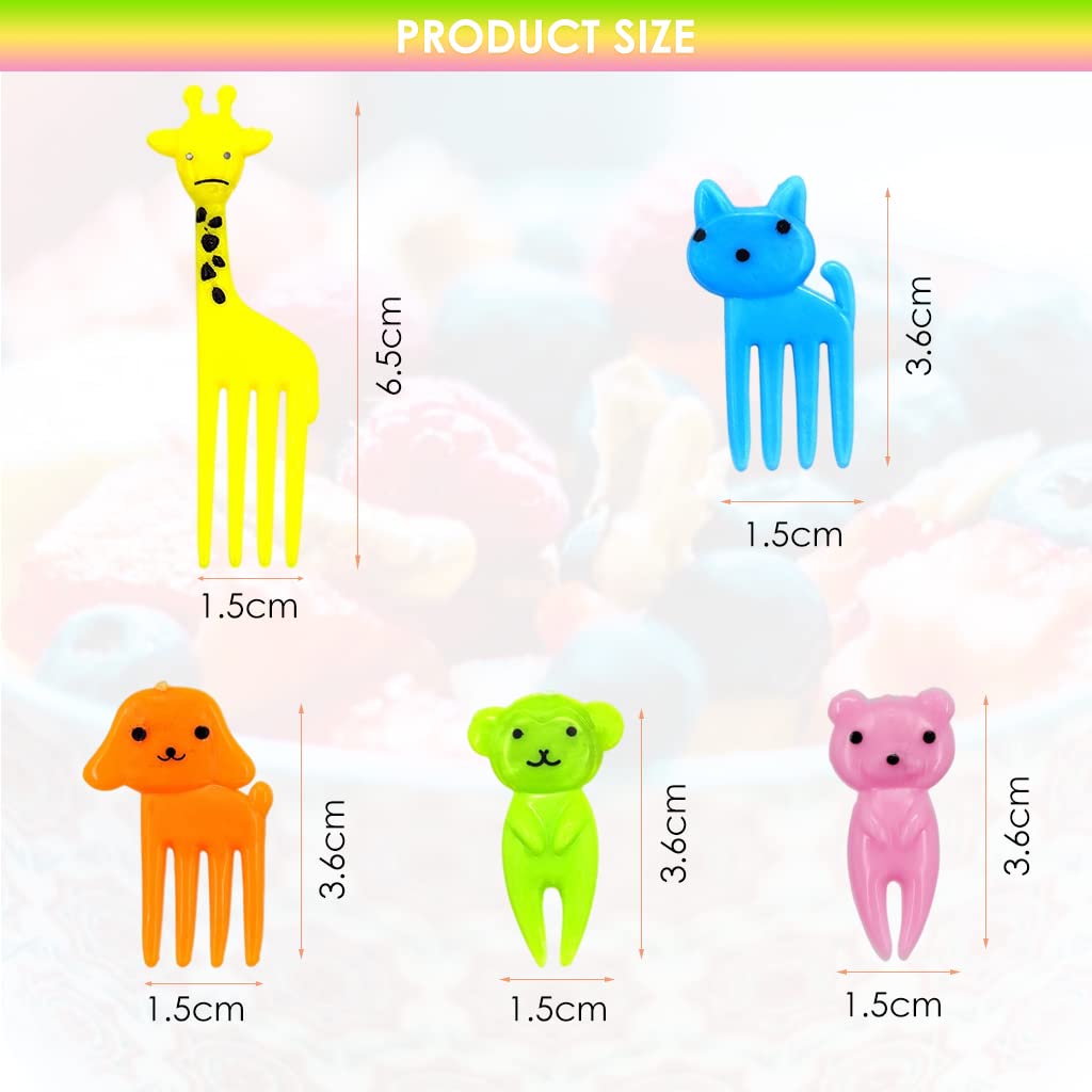 HASTHIP Dessert Fruit Forks for Kids with Rounded Tip Design and Food Grade Plastic | 20PCS Reusable Cartoon Animal Picks