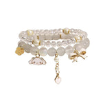 HASTHIP® 2pcs Crystal Bead Bracelet for Woman Girls Cinnamoroll Charm Friendship Bracelet for Girls, Dual Layered Cartoon Beige Elastic Bracelet for Women Girls Teens Birthday Christmas Gift