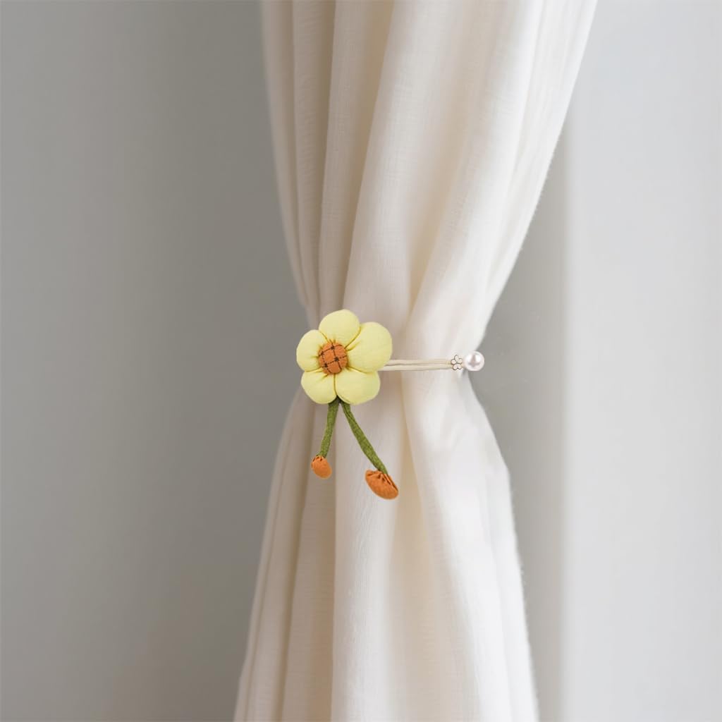 HASTHIP Curtain Tiebacks for Bedroom Decor featuring Built‑In Pin Design and 2PCS Boho Flower Holders