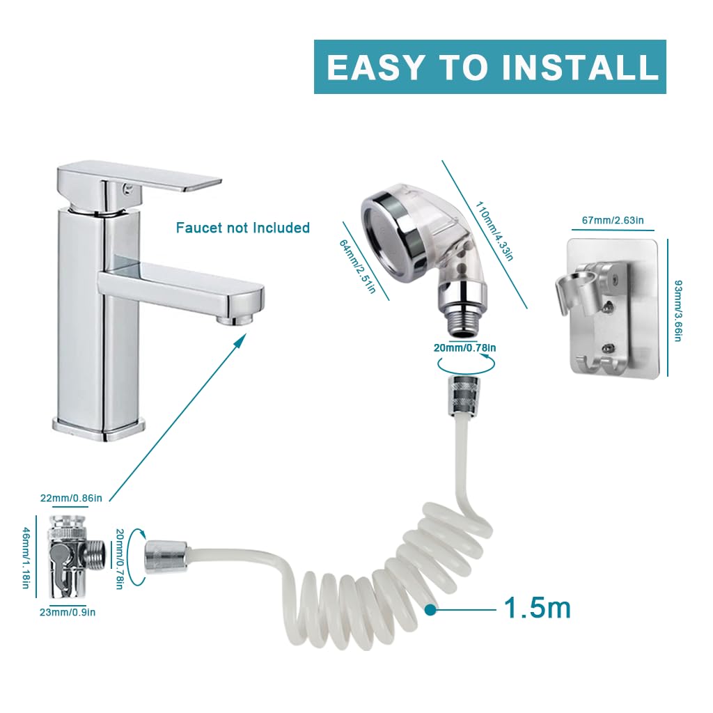 HASTHIP Pressurized Sink Sprayer Attachment for Kitchen and Bathroom with 1.5 m Hose | No-Drill Holder and Alloy Diverter Valve