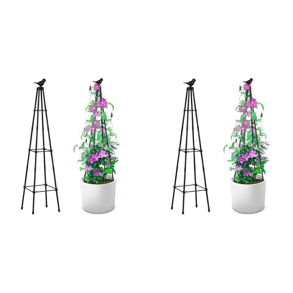 HASTHIP Trellis for Climbing Plants 120 cm with Decorative Bird Top | Wrought Iron Garden Support