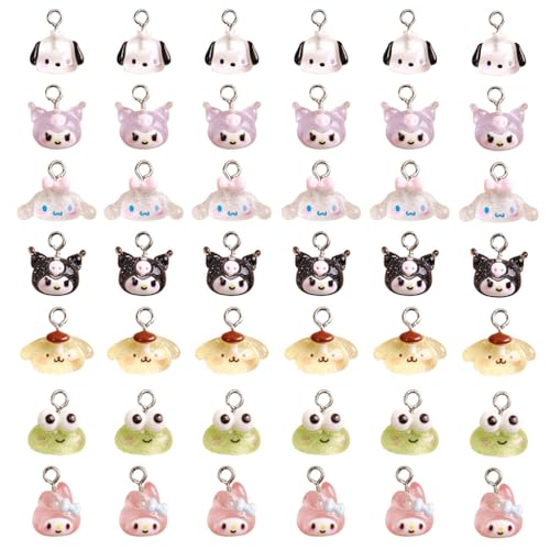 HASTHIP® 42pcs Charms for Bracelet Making, 7-Design Pendant Charms for Jewelry Making, Mini Cinnamoroll Kuromi Bracelet Charms, Cartoon Resin Jewellery Charms for DIY Necklace, Crafts, Phone Charms