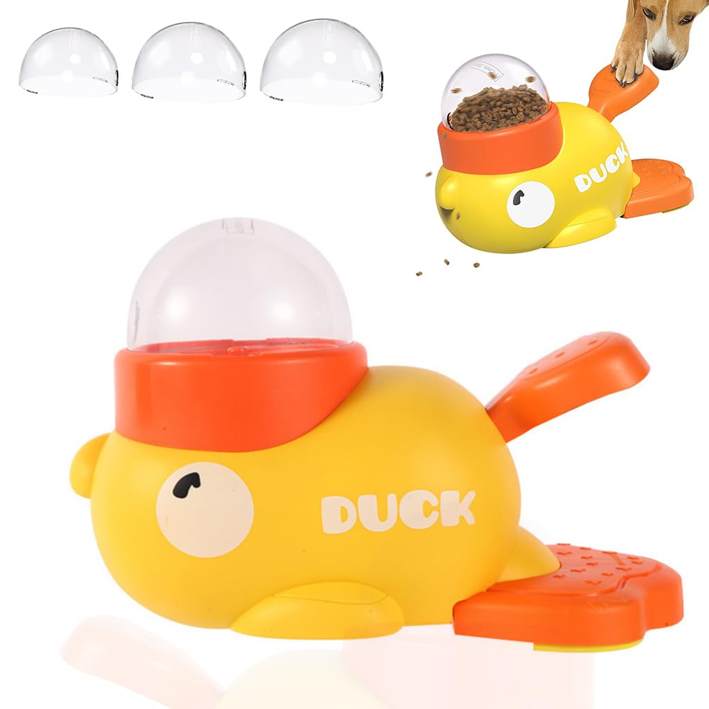 HASTHIP® Interactive Dog Puzzle Toy, Cartoon Slow Feeder Food Dispenser for IQ Training & Mental Enrichment, Foot Pedal Treat Releasing Toy for Small Medium Dogs - Yellow