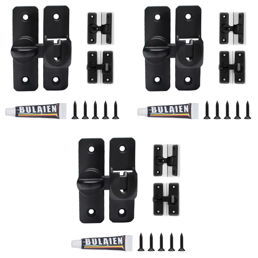 HASTHIP Door Latch Lock for Gates and Cabinets with 90° and 180° Design | 3 PCS Black Aluminum Alloy