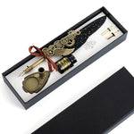 HASTHIP Quill Pen Set for Calligraphy with Blue or Black Ink featuring 2 Nibs Holder | Vintage Gift 3PCS