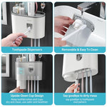 HASTHIP® Wall Mounted Toothbrush Holder with Toothpaste Dispenser and Cup, 3 in 1 Self-Adhesive Bathroom Organizer for Electric Toothbrushes and Accessories