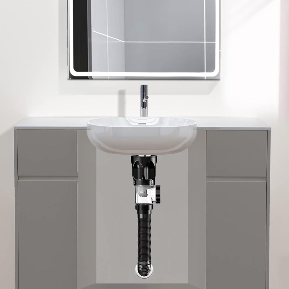 Sink Drain Kit with Flexible Expandable P-Trap Sink Drain Pipe Tube Anti-Odor Bathroom Sink Drain Pipe 3 in 1 Plumbing, Fits for 1-1/4'' & 1-1/2'' Drain Hole, For Kitchen Bathroom Sewer Drain