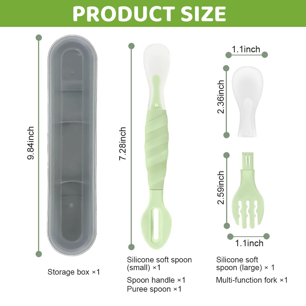 HASTHIP® BrandName 3-in-1 Silicone Baby Feeding Set, Food Feeder Spoon, Puree & Fruit Feeder, Soft BPA Free Food Grade Fork & Spoon with Case, Infant Tableware