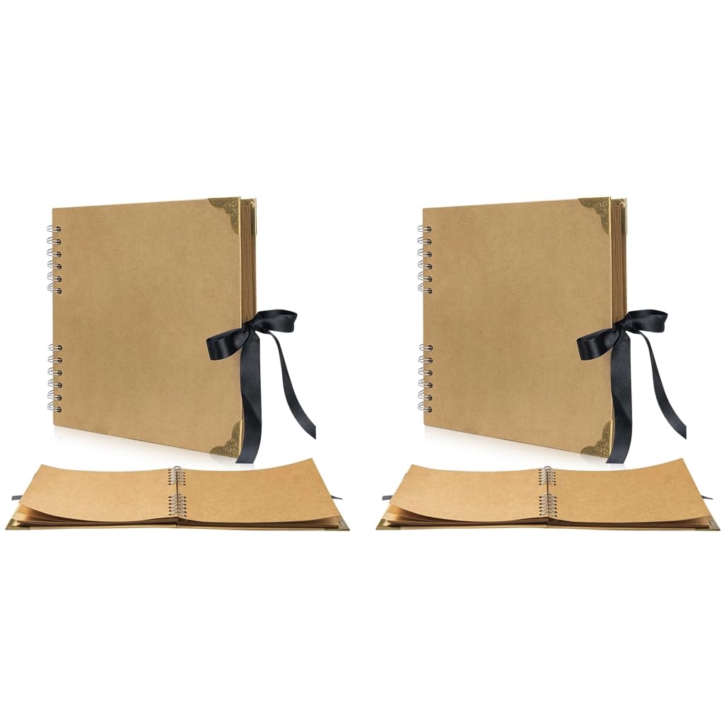 HASTHIP Scrapbook Album for DIY Memories with Ribbon Tie Closure and 8x8 in 60 Pages | 2PCS
