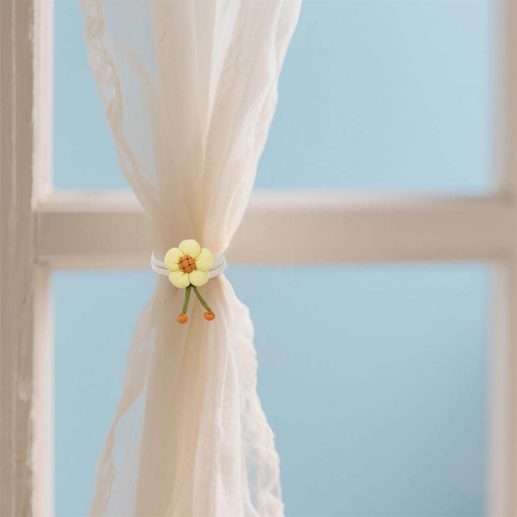 HASTHIP Curtain Tiebacks for Bedroom Decor featuring Built‑In Pin Design and 2PCS Boho Flower Holders