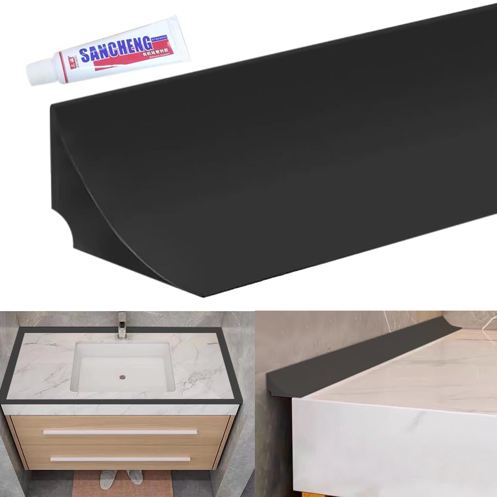 39 inches Water Stopper Strip Silicone Curved Edge Water Guard Blocker with 1 Waterproof Glue, Self-Adhesive Silicone Shower Splash Guard for Kitchen Countertop Sink, Cooktop, Bathroom Tub