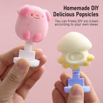HASTHIP Ice Cream Mould for Freezer with 6 Cartoon Shapes and Lid | BPA-Free Silicone for Kids