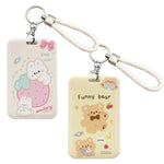 HASTHIP® Soporte de Tarjeta de Identificación con Cordón y Llavero,Estuche Acrílico Transparente Kawaii con Diseño Conejo y Oso,Funda Universal para Credenciales Escolares Oficina o