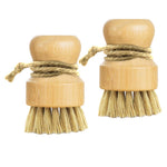 HASTHIP® Bamboo Dish Brush Set of 2 – Natural Sisal & Coconut Bristle Scrub Brushes with Wooden Round Handle for Pots, Pans, Cast Iron, Dishes & Kitchen Cleaning