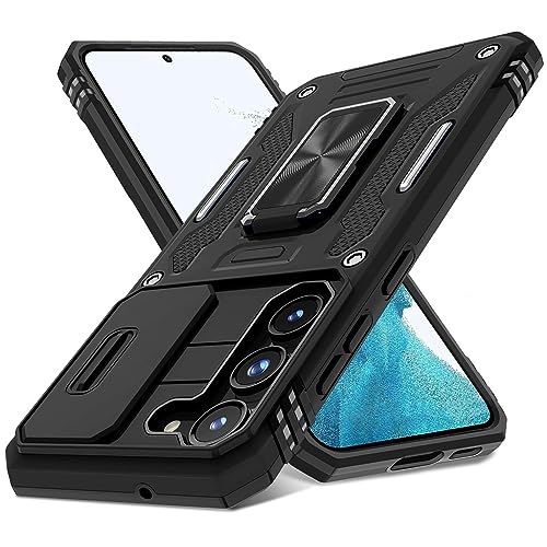 HASTHIP® Phone Case for Samsung Galaxy S23 with Rotatable Kickstand Phone Grip, S23 Hard PC Phone Case with Sliding Camera Cover Anti-scratch Phone Cover for Samsung Galaxy S23