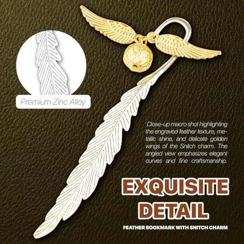 HASTHIP® Vintage Metal Feather Bookmark with Golden Winged Charm