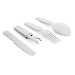 HASTHIP® 4 in 1 Camping Military Flatware Set - Stainless Steel Travel Cutlery Tools - Portable Folding Spoon Fork Bottle Can Opener - Silver