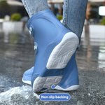 HASTHIP® Silicone Shoe Rain Cover for Men Waterproof Shoe Cover, Outdoor High Top Shoe Cover, Anti-slip Puncture Proof Sole Design Outdoor Shoe Rain Cover with Button Closure, US Size 7.5-9, Blue