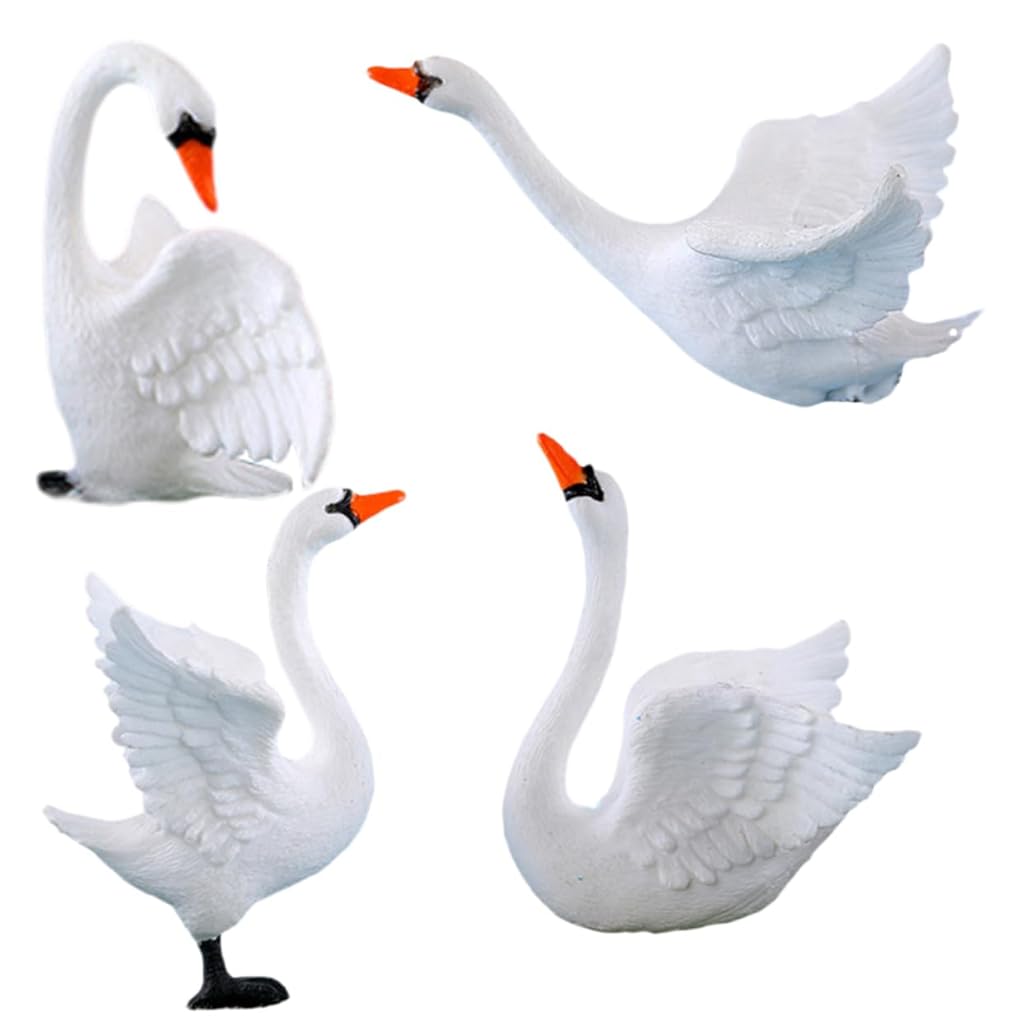 HASTHIP® Mini Swan Garden Ornaments Set of 4, Cute Resin Swan Figurines for Fairy Garden, Miniature Animal Yard Decorations, Outdoor Tabletop Landscape Decor