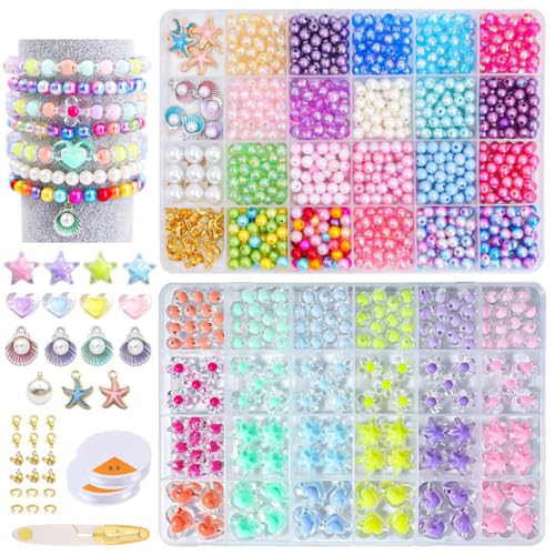 HASTHIP® PATPAT 831Pcs Bracelet Making Kit for Girls, DIY Jewellery Set with Colorful Beads, Charms, Crystal Thread, Pendant, Scissors & Tweezer for Necklace and Bracelet Crafts