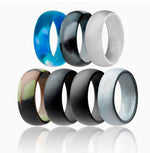 HASTHIP® Anillos de Silicona para Hombre 10mm Ancho,2.5mm Grosor,Anillos de Boda Transpirables Goma con Diseño Ergonómico y Ondas Banda Cómoda para Gimnasio Trabajo y Deportes Set
