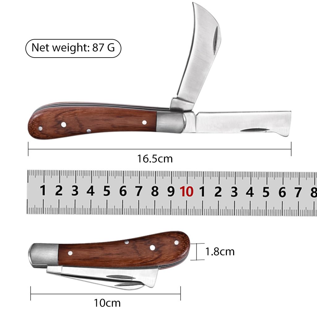 HASTHIP Grafting Knife for Plants with Dual Blade featuring Foldable Design and Wooden Handle