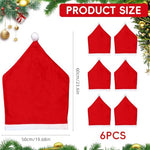 HASTHIP® 6PCS Christmas Chair Covers, Red Hat Dining Chair Slipcovers, Christmas Chair Back Covers Kitchen Chair Covers for Xmas Holiday Festival Kitchen Bar Dining Room Table Decor