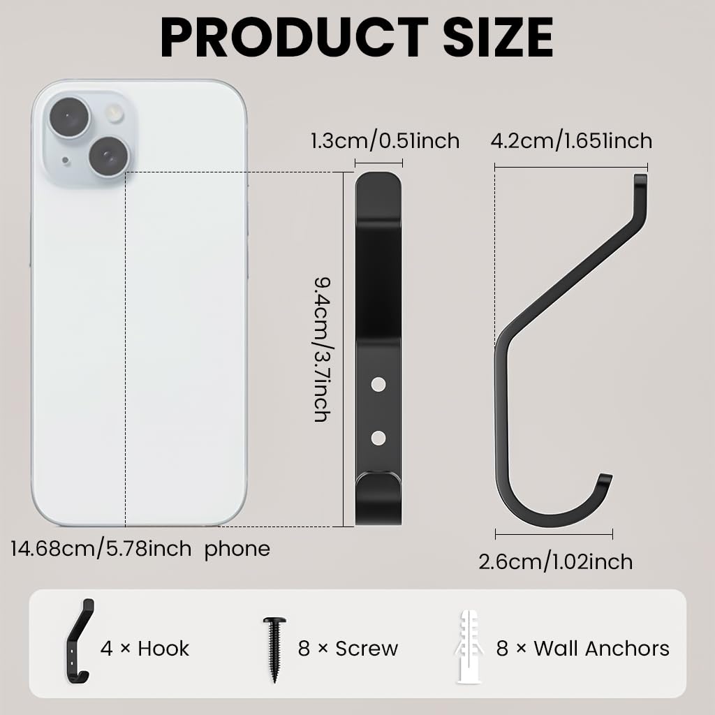 HASTHIP Wall Hooks for Home Use featuring Dual Hook Design and Zinc Alloy Material | 2Pcs Black