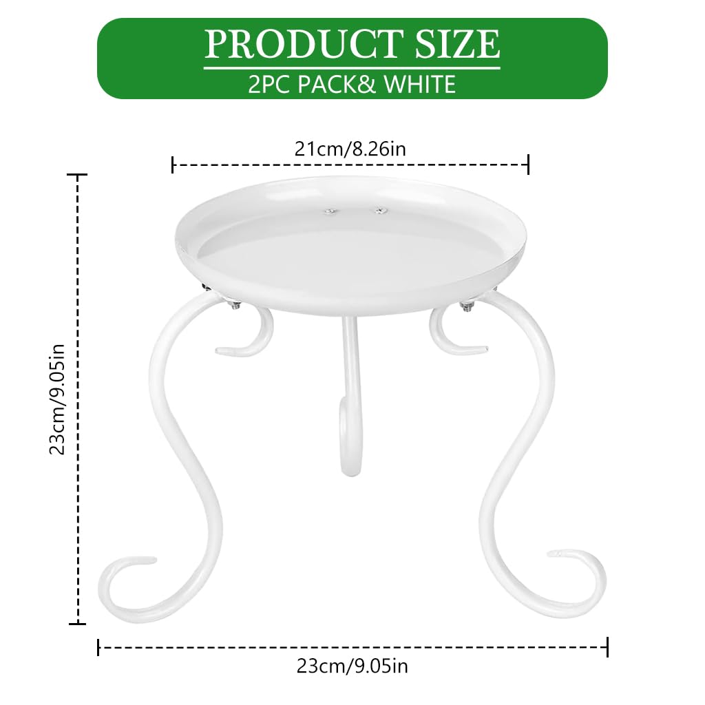 HASTHIP Plant Stand for Indoor and Outdoor with 23x23cm Round Tray | White Iron 2 Pack