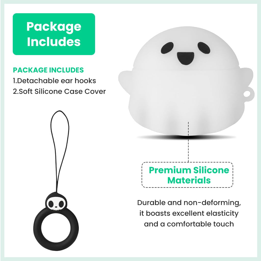 HASTHIP Case for AirPods 4, Glow-in-the-Dark Ghost Silicone Cover with Clip
