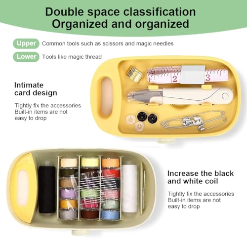 HASTHIP® Portable Sewing Kit Box, Complete Needle and Thread Set for Home, Travel and DIY, Includes 16 Multi-Color Threads, Scissors, Thimble, Threader, Tape Measure, Buttons, Clips