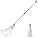 HASTHIP Retractable Garden Leaf Rake for Lawn and Yard featuring 77–165cm Handle & 15 Tines