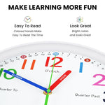 HASTHIP Silent Kids Wall Clock for Teaching Time with Non Ticking Mechanism 8 inch | Colorful Roman Numerals Décor