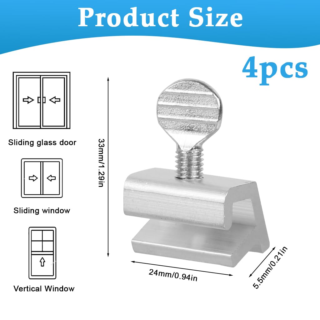 HASTHIP Sliding Door Lock for Windows and Doors with Keyed Adjustment 4Pcs Silver | Aluminum Stopper Fits 5.5mm Clearance