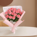HASTHIP DIY Flower Making Kit for Crafting 15 Tulip Bouquet with Plush Wrapped Wire | Pink Silk Petals for Handmade Gift