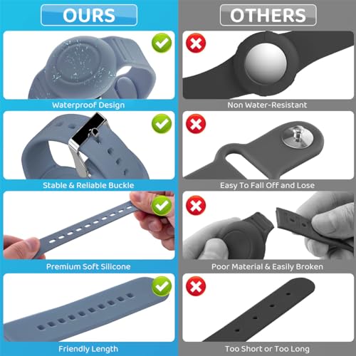 HASTHIP® OMELPIS 2 Pack Waterproof AirTag Wristband for Kids, Soft Silicone Adjustable GPS Tracker Bracelet with Hidden Protective Case, Lightweight Watch Band Compatible with Apple AirTag (Grey Blu