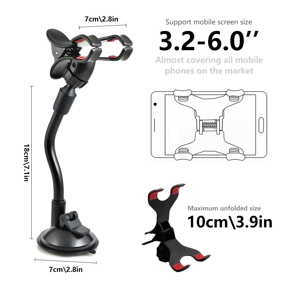 HASTHIP Guitar Phone Mount for Practice and Performance with 360° Adjustable Suction Cup | Fits 3.2–6.0 in Smartphones