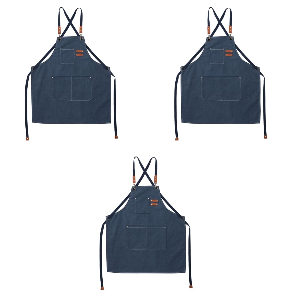 HASTHIP Canvas Work Apron for Kitchen and Workshop featuring Metal Eyelets | 3PCS Dark Blue