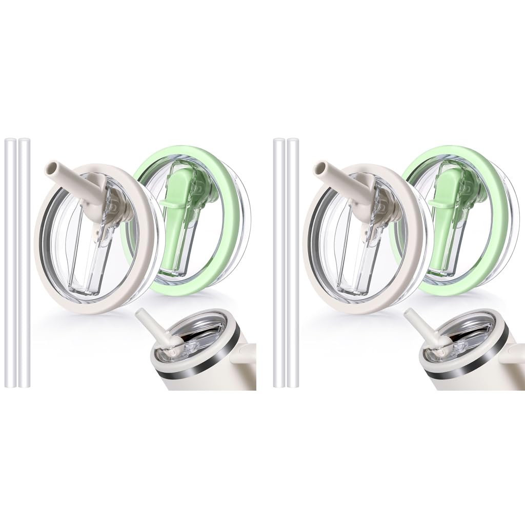 HASTHIP Lids for Stanley Cup 40 oz featuring Folding Straw Leak Proof Seal | White and Green Set