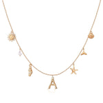 HASTHIP® Collar Choker Boho Ajustable para Mujer y Niña,Cadena Dorada con Colgante de Estrella de Mar,Concha Perla y Letra Joyería Elegante Moda Regalo Ideal para Cumpleaños Navidad