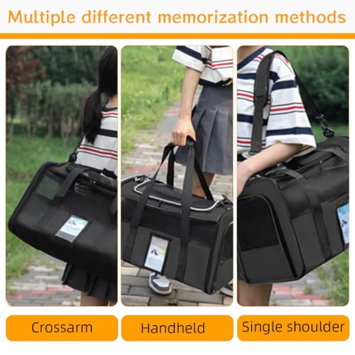 HASTHIP® Pet Carrier Transport Bag with Waterproof Food Pouch, Travel Carrying Case with Handle & Shoulder Strap, Breathable Mesh Carrying Case for Cat or Small Dogs, 50x23x31cm