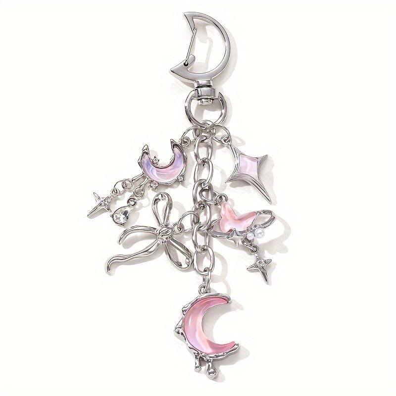 HASTHIP® Llavero con Colgantes de Luna,Estrellas,Corazón y Alas Accesorio de Moda para Mujeres Anillo Decorativo Llaves Alta Calidad
