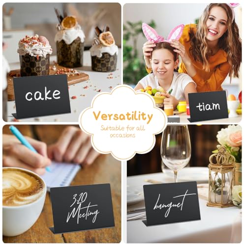 HASTHIP® 12Pcs Reuseable Price Display Stands 4" x 3" Chalkboard Stand for Displaying Price, Dish Name, with White Marker & Wipe Cloth, Versatile Samll Display Stand for Buffet Party, Bakery