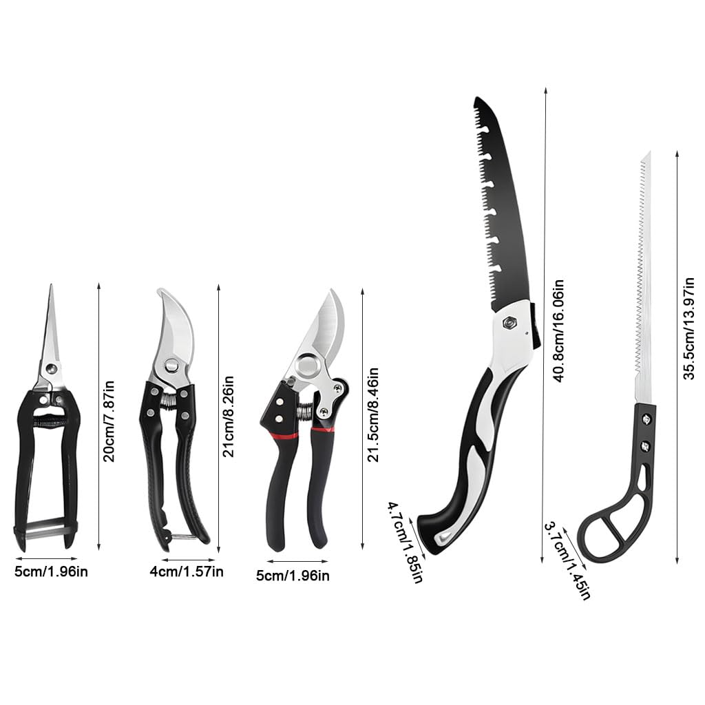 HASTHIP Gardening Cutter Tool Kit with 5 Pcs SK5 Steel Blades and Ergonomic Handles for Home Garden | Includes Pruning Shear and Saw
