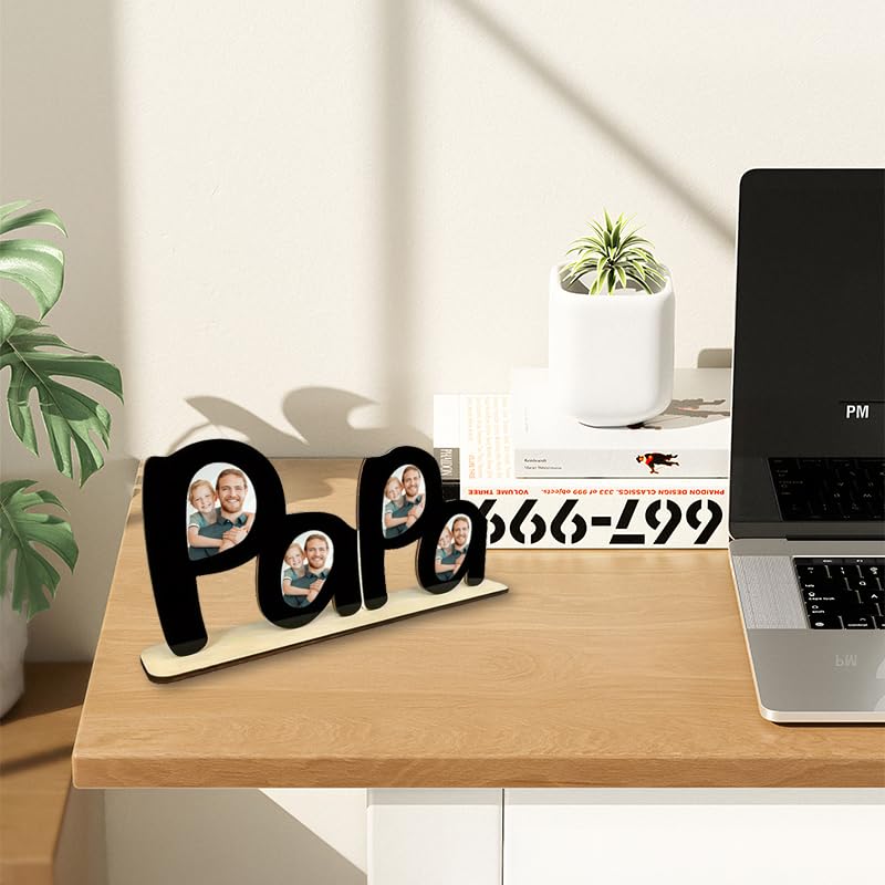 HASTHIP Wooden Photo Frame for Desk Display with 4 Photo Collage and Stand | 12.5x5.5 in Gift for Dad